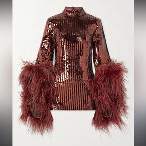 Taller Marmo Del Rio Disco Sequin Mini Dress with Feather Details